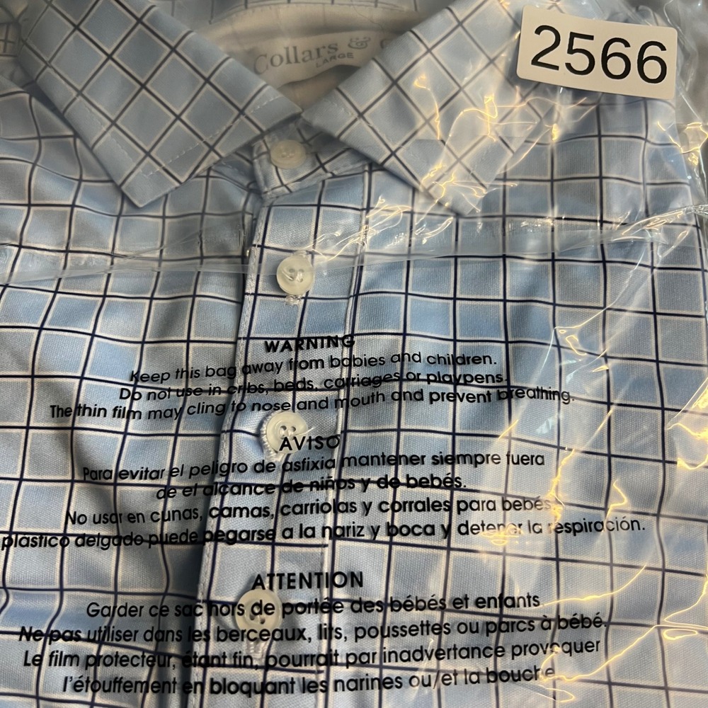 Collars & Co Mens Dress Collar Polo Shirt Blue Windowpane Performance Large 2566 - Picture 8 of 8